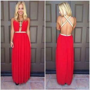 Red gown with gold details